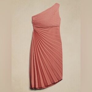 Banana Republic One-Shoulder Pink Amaretti Pleated Midi Dress